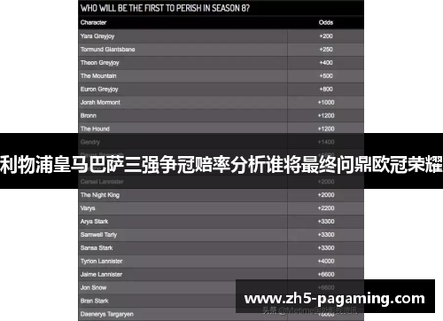 利物浦皇马巴萨三强争冠赔率分析谁将最终问鼎欧冠荣耀